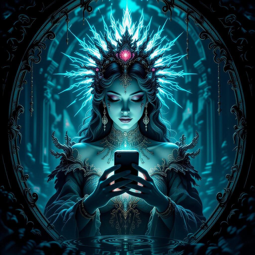 Digital Goddess of Control in Cyber-Rococo Dystopia