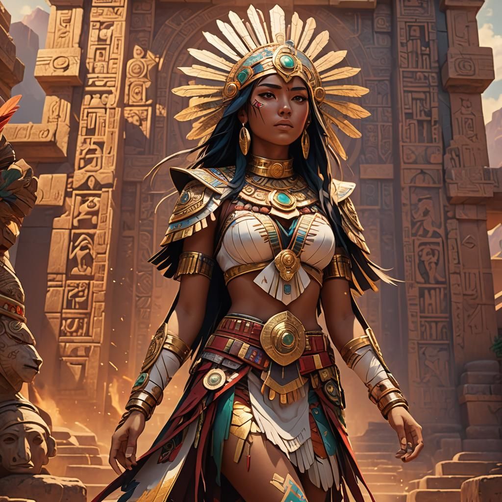 Mesoamerican Anime Girl in Digital Matte Painting
