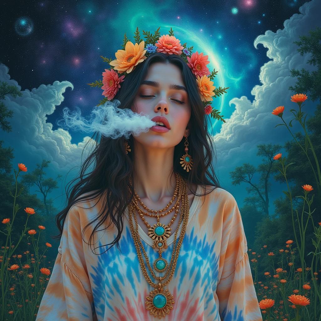 Psychedelic Dreamscape with Woman in Astral Setting