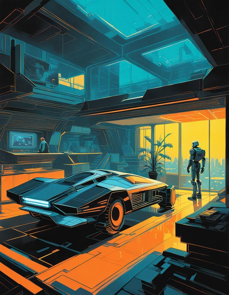 Vintage Robot in Futuristic 1960s Cyberpunk House