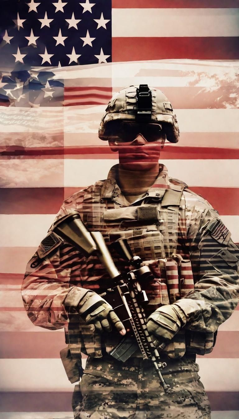 Double Exposure: U.S. Soldiers and American Flag