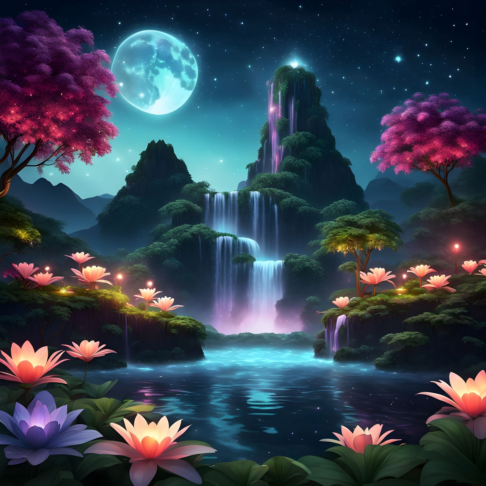 Floating Island Oasis in Vibrant Colors