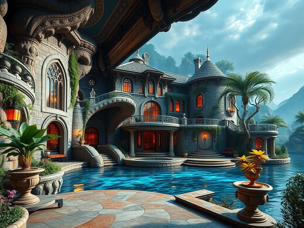 Luxurious Mansion Oasis with Artificial Grotto