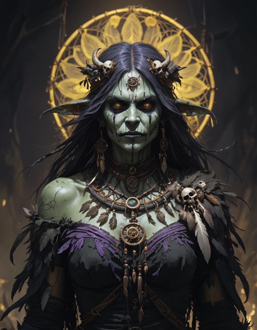 Cackling Goblin Hag Portrait in Dark Fantasy Style