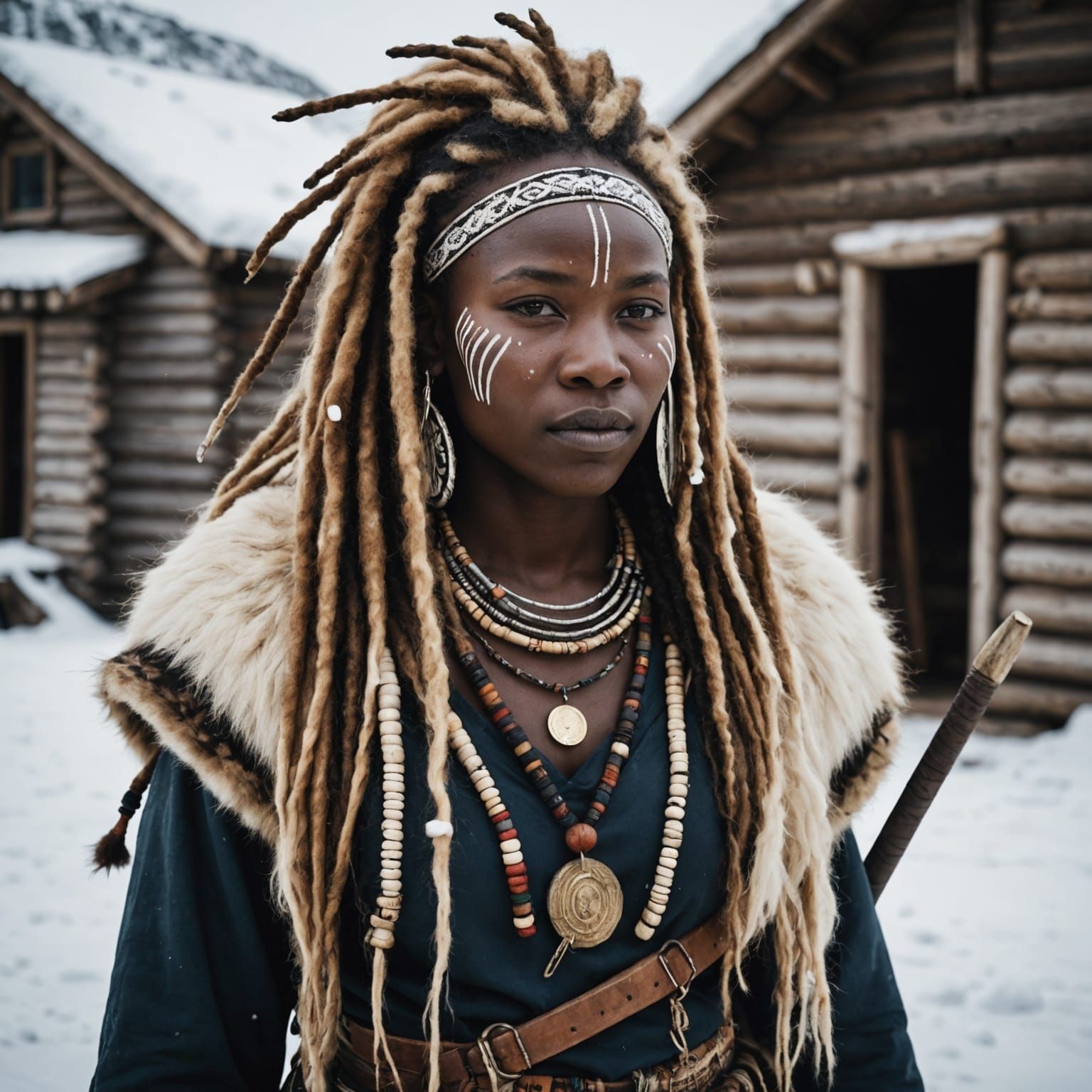 East African Tribal Warrior in Arctic Village