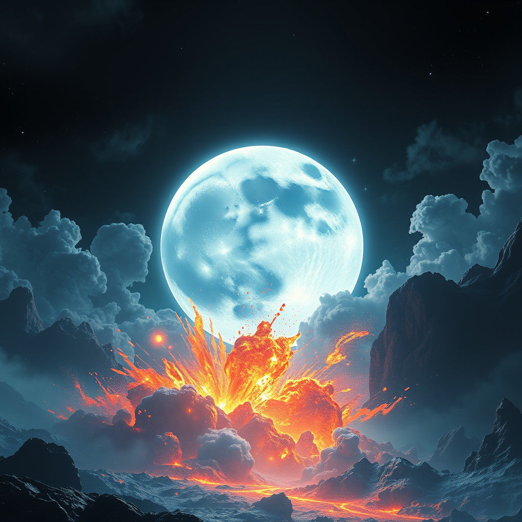 Exploding Moon in Detailed Matte Painting
