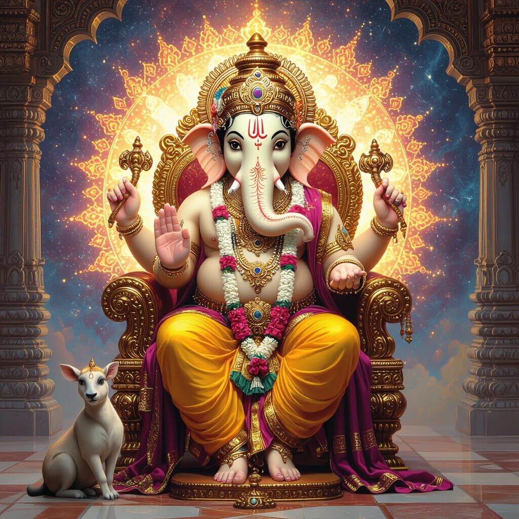Lord Ganesha on Golden Throne in Divine Aura