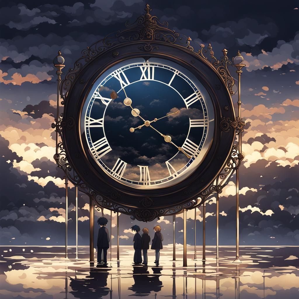 Stopped Clock Reflection in Anime Art Style