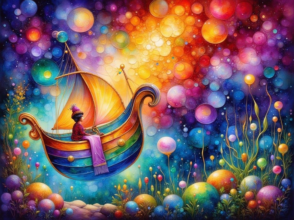Magical Galleon Sails Surreal Dreamscape in Vibrant Colors