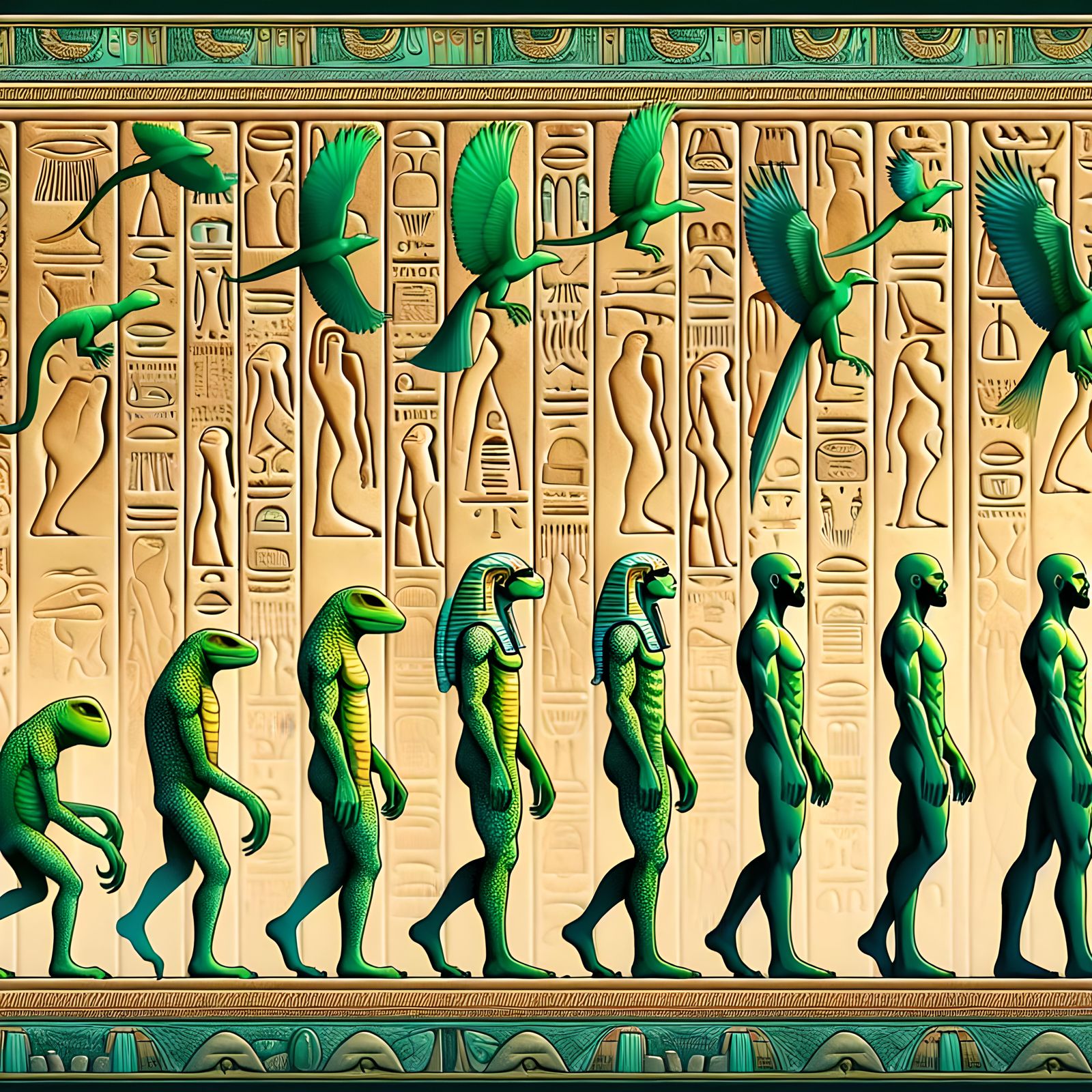 Reptile to Human Silhouette Transformation in Hieroglyphic S...