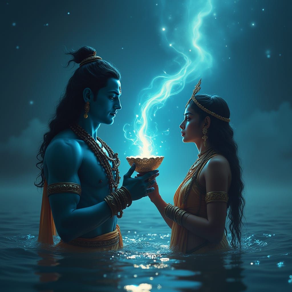 Lord Shiva in Cosmic Ocean with Halahala