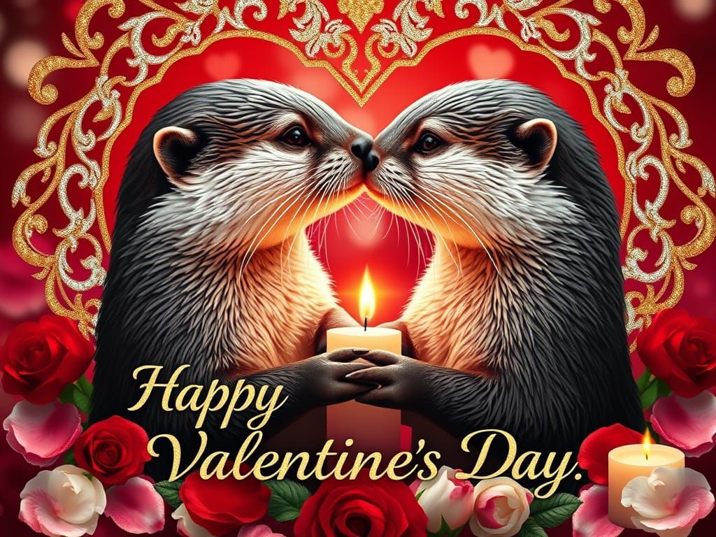 Romantic Otter Couple in a Whimsical Heart