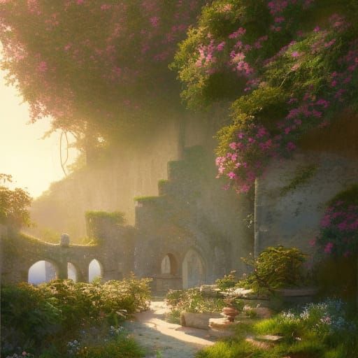 Courtyard View Digital Painting in Hyperrealism Style