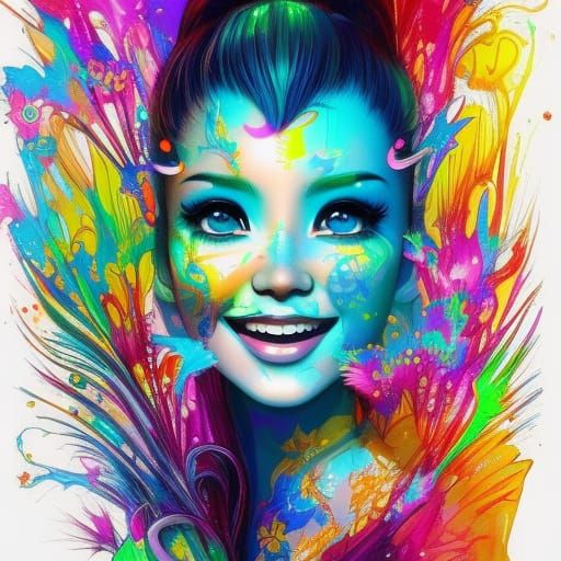 Cute Smiling Cartoon Popsicle in Inkblot Style