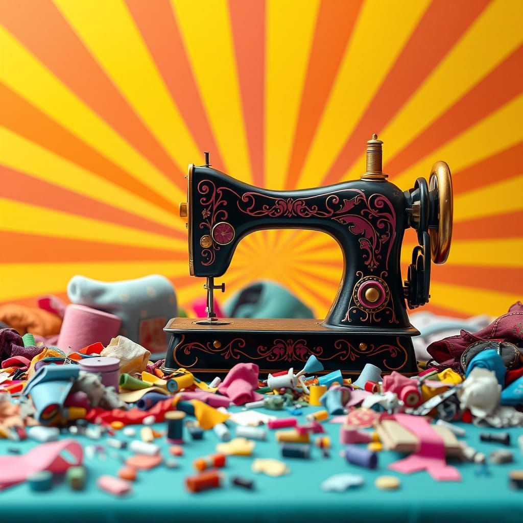 Retro Sewing Machine in Vibrant, Pixar-Inspired World