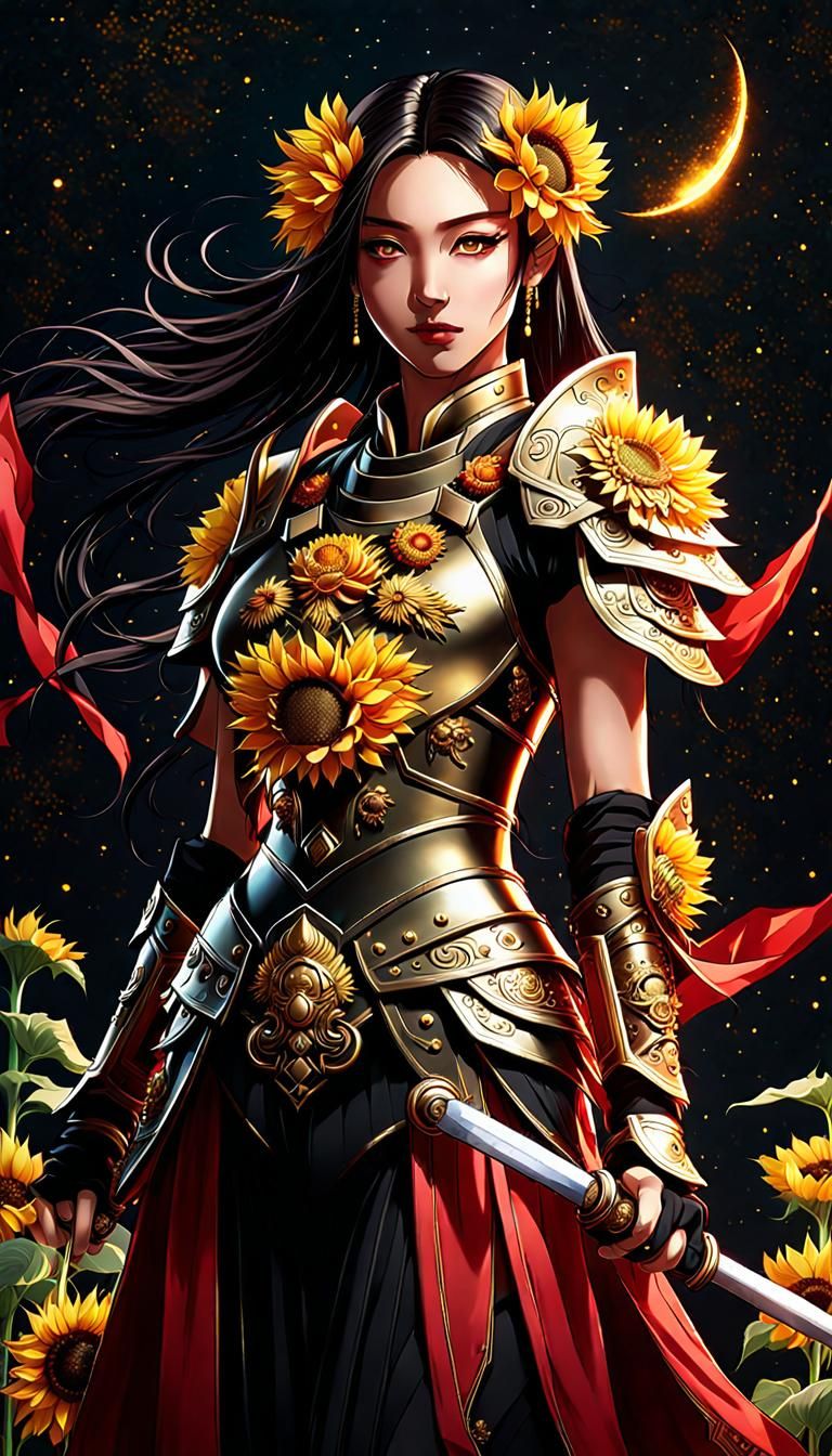 Sunflower Warrior in Donghua Anime Style