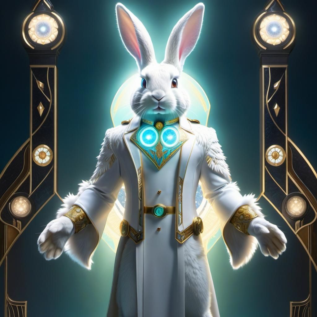 Bioluminescent Superhero Bunny in Art Nouveau Style