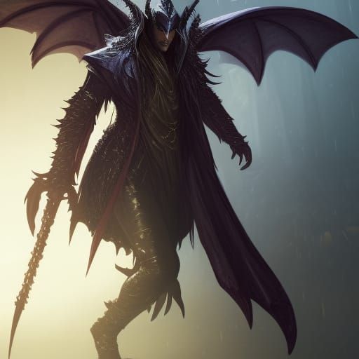 Winged Tiefling Warlock in Dark Fantasy Style