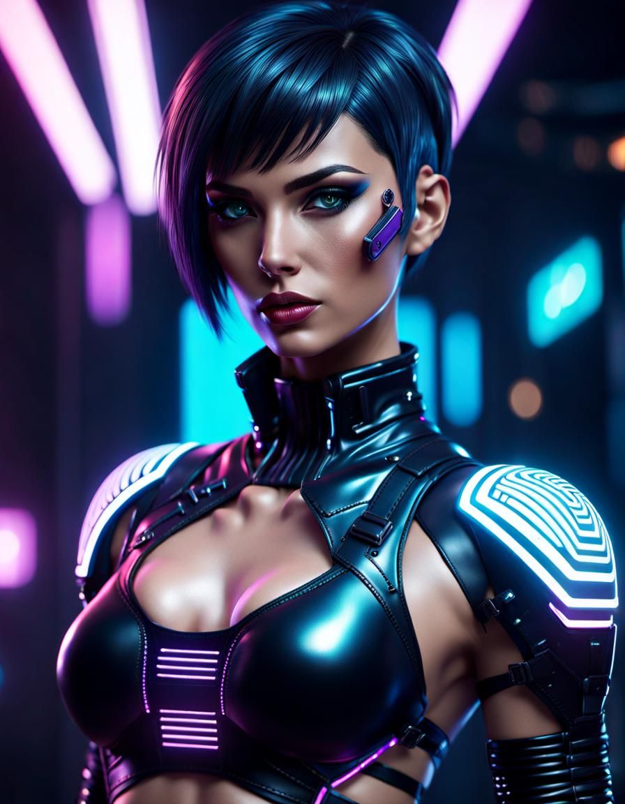 Beautiful Cyberpunk Woman in Latex Outfit, 8K