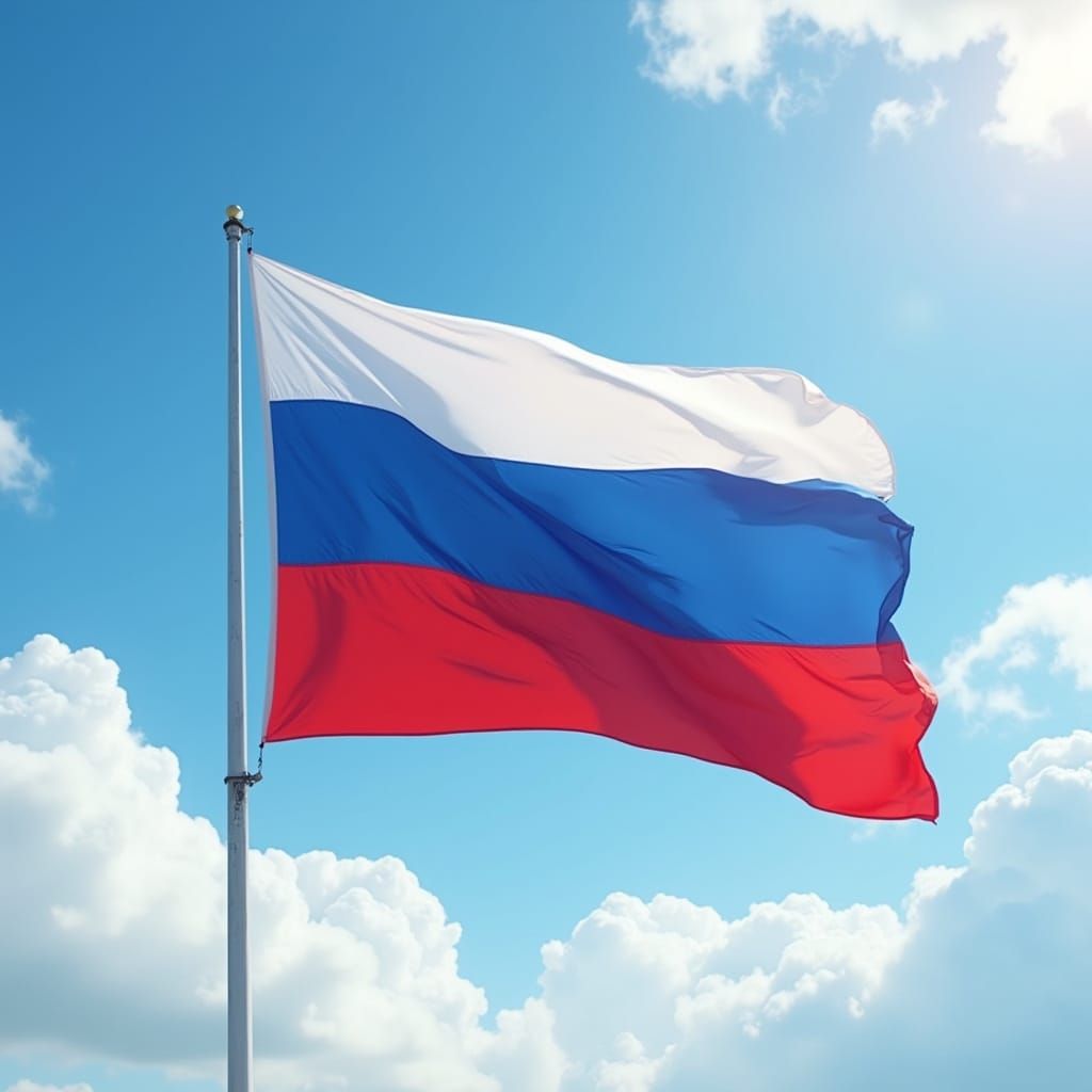 Surreal Russian Tricolor Unfurls into Ethereal Clouds