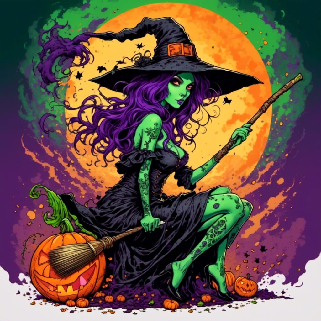 Halloween Witch Portrait with Ink-Stained Hair