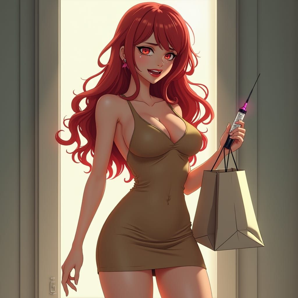 Distressed Anime Woman with Syringe in 3D Art