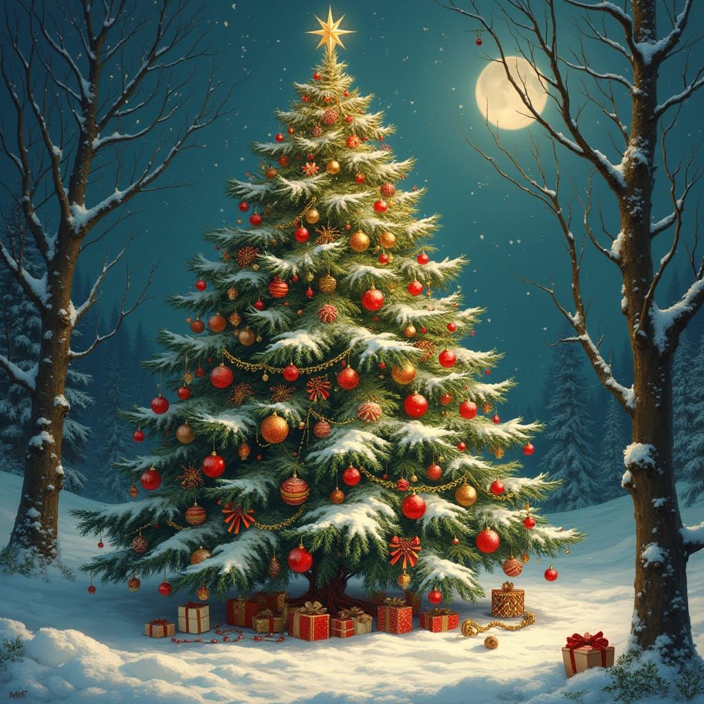 Majestic Classical Christmas Tree in Winter Wonderland