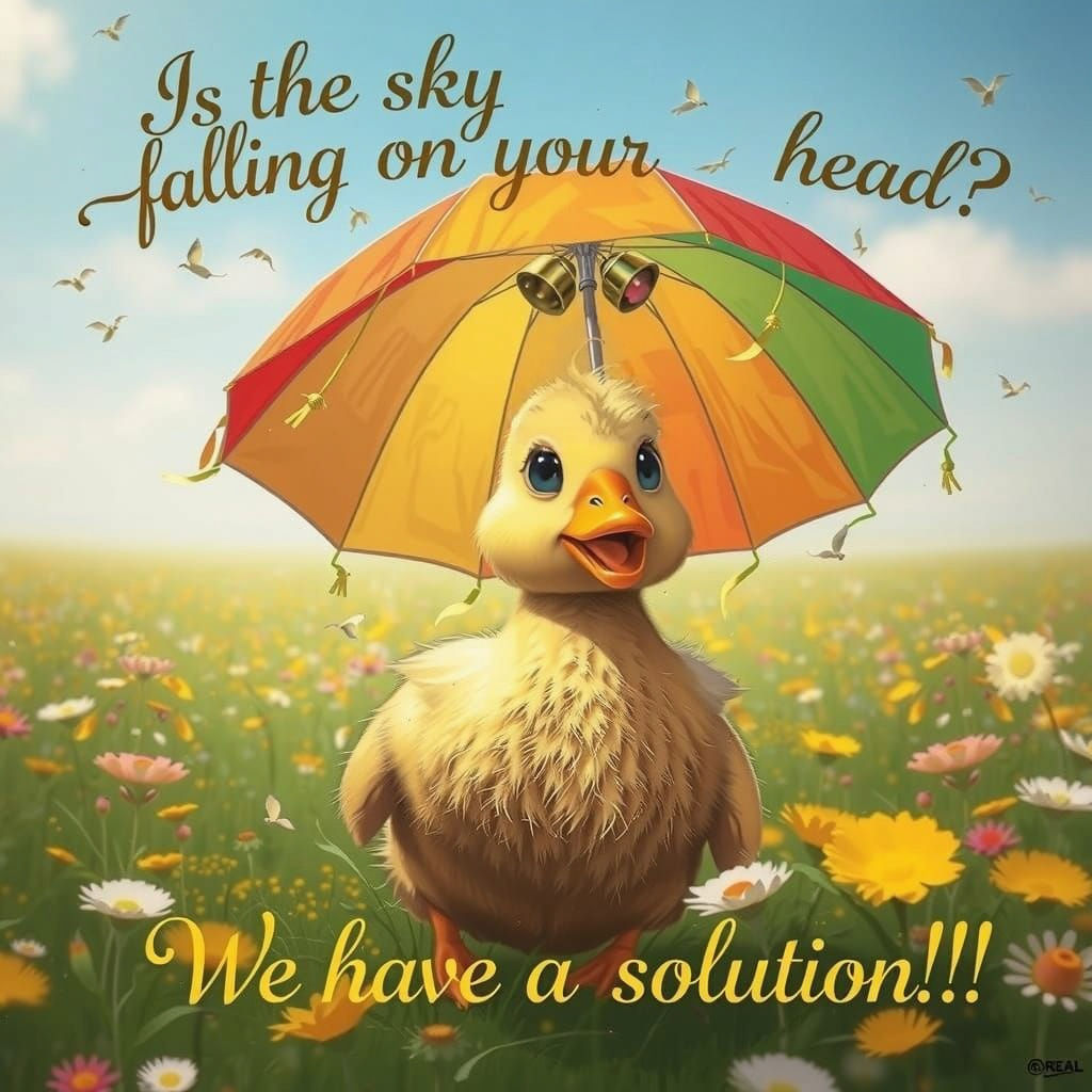 Whimsical Duckling in Rainbow Umbrella Hat