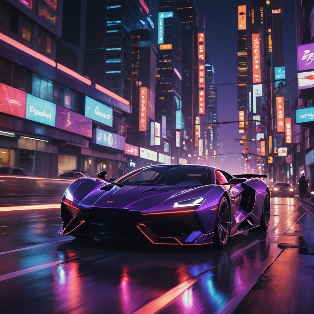 Futuristic Supercar Speeding Down Neon Highway