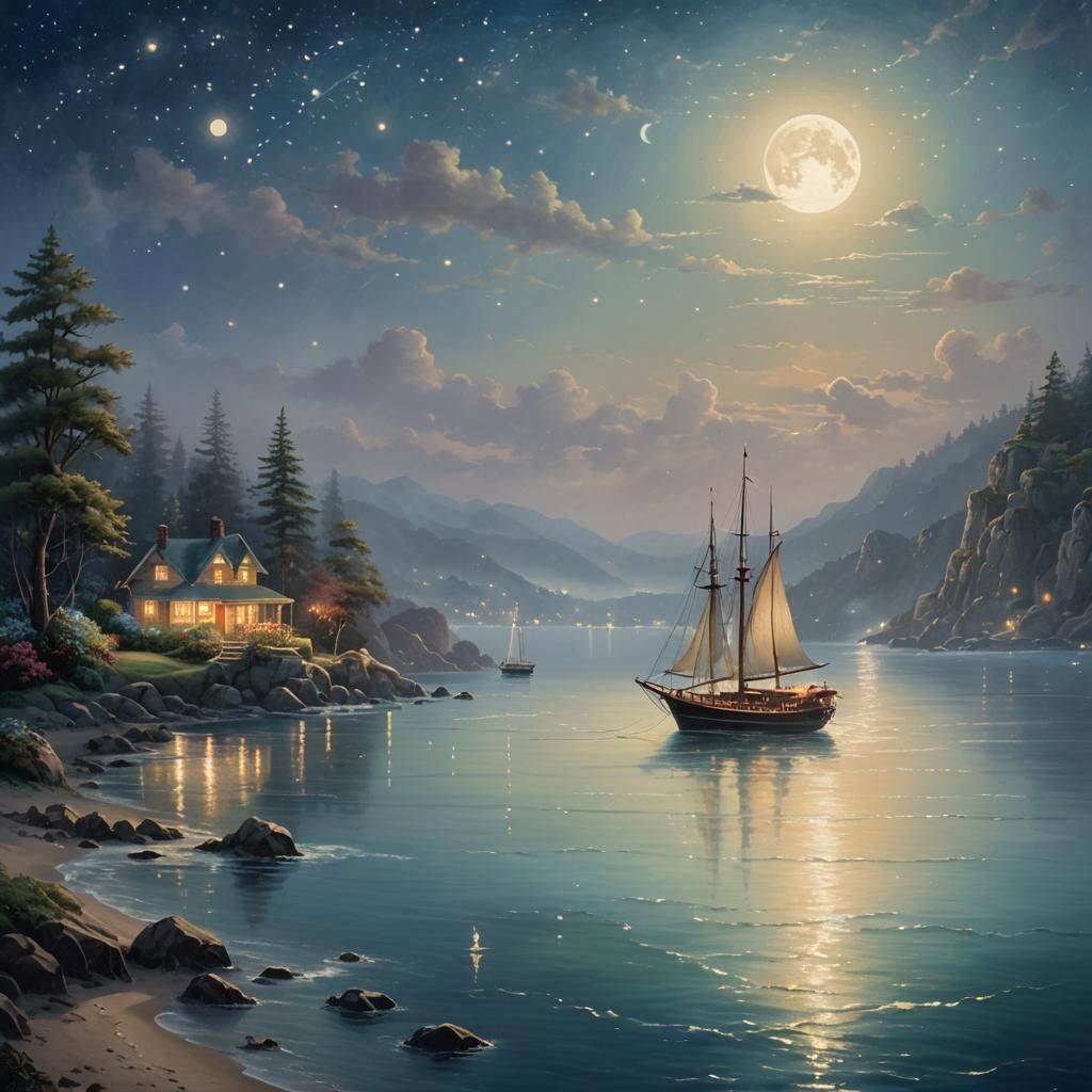 Moonlit Seascape in Ethereal Fantasy Style