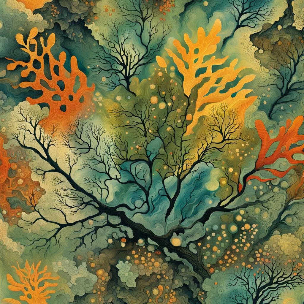 Cenozoic Flora: Abstract Acrylic Art in 8K