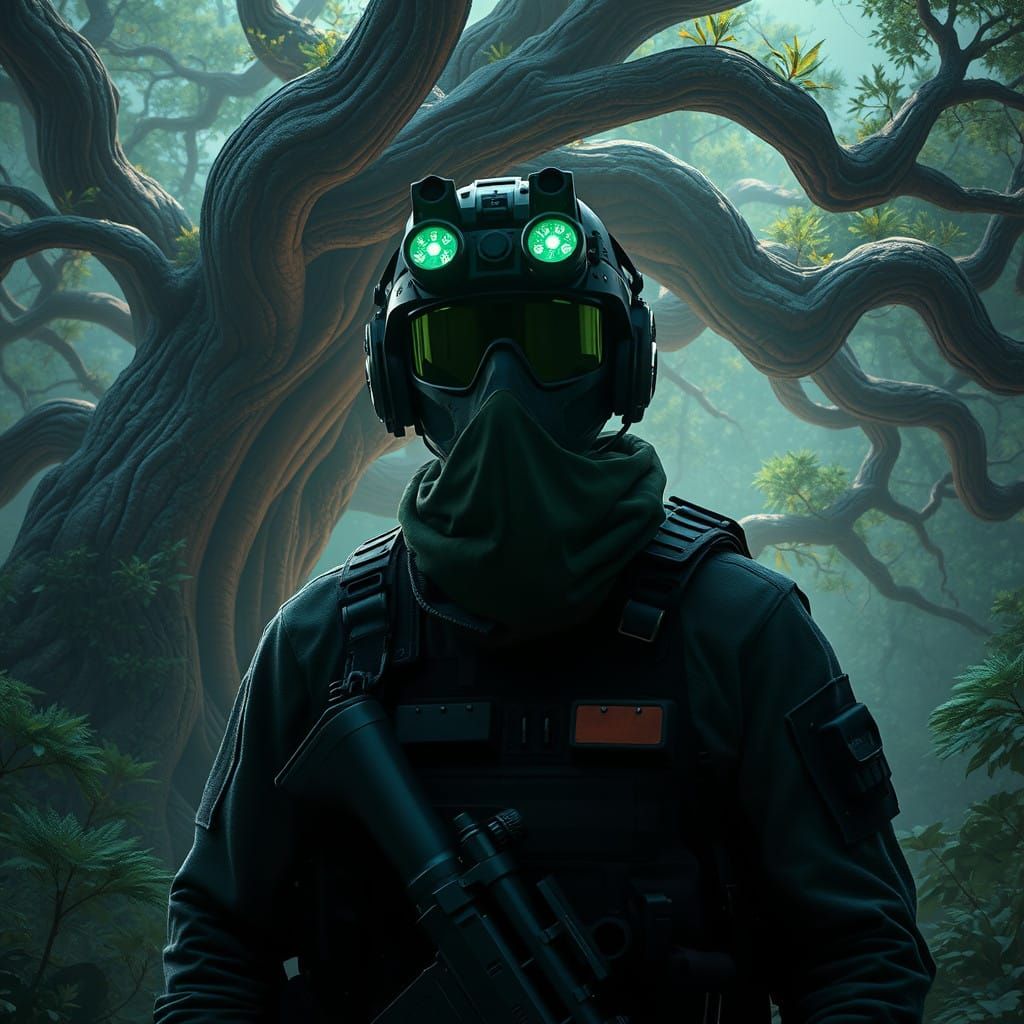 Tactical Operative in Mystical Dreamlike Environment