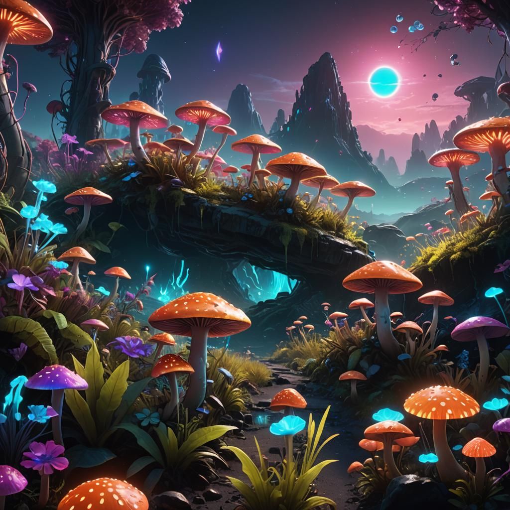 Glowing Alien World: A Bioluminescent Landscape