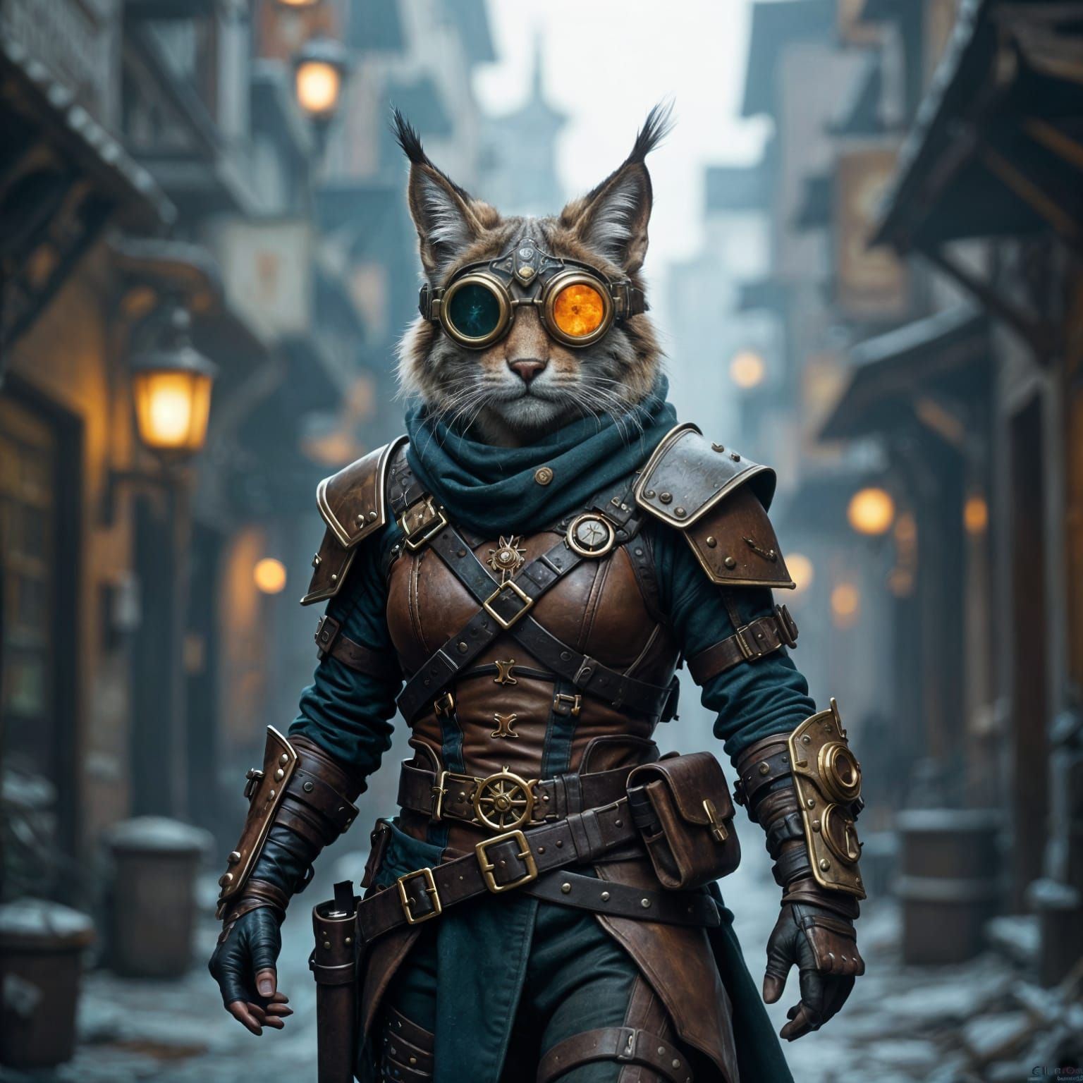 Lynx Tabaxi Rogue in Steampunk Metropolis