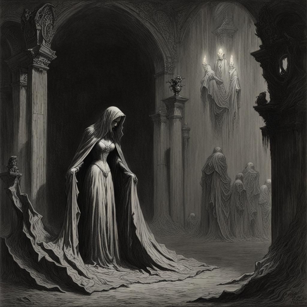 Gothic Horror Shadow Queen in Doré Style
