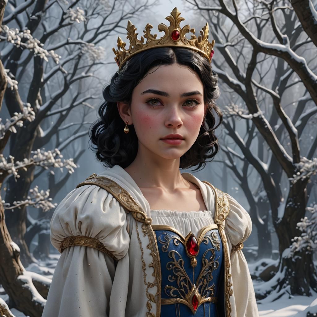 Snow White Inspired Girl with Crown, Realistic Digital Art