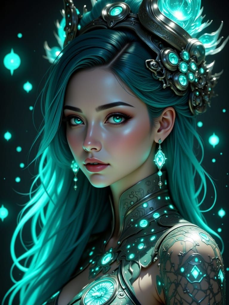 Ethereal Waifu with Phosphorescent Highlights in Dieselpunk ...