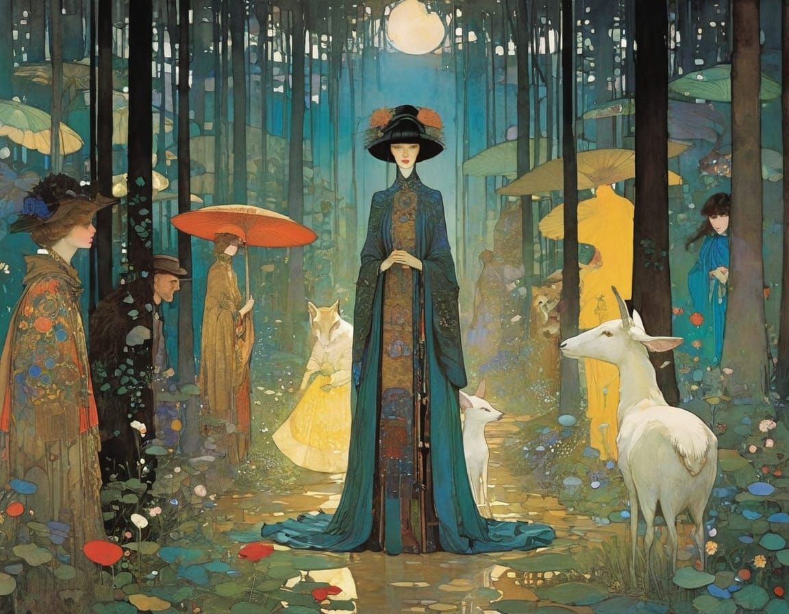 Enchanted Forest People in Art Nouveau Style