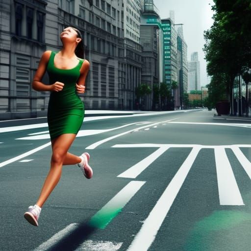 Young Woman Running in City, Ultra HD 8K