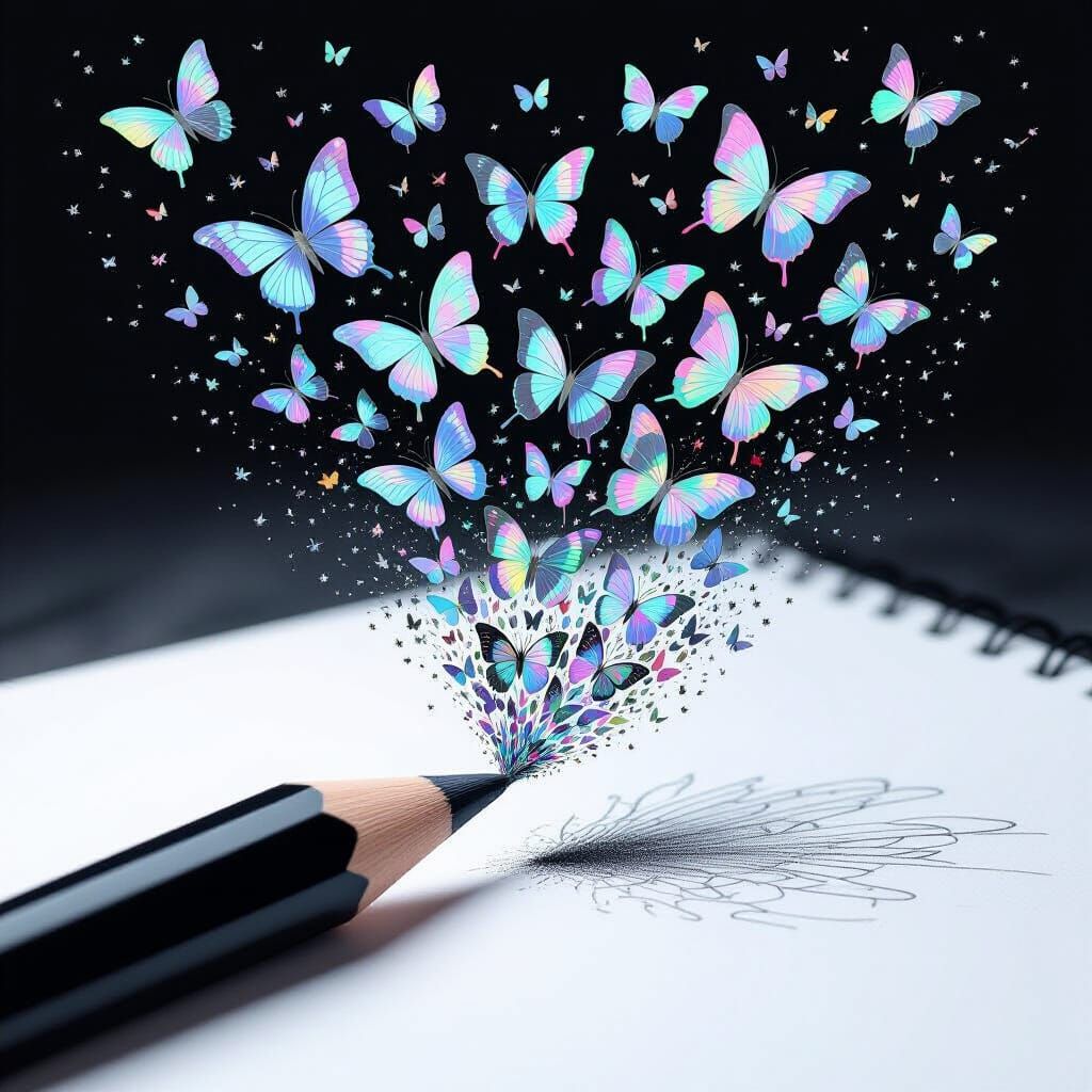 Ethereal Butterflies Erupt from Giant Pencil Drawing
