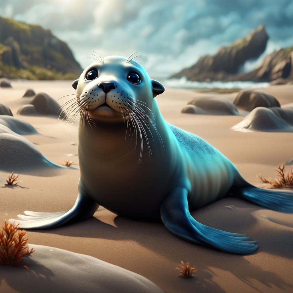 Cute Realistic Seal with a Bum in Detailed Matte Painting