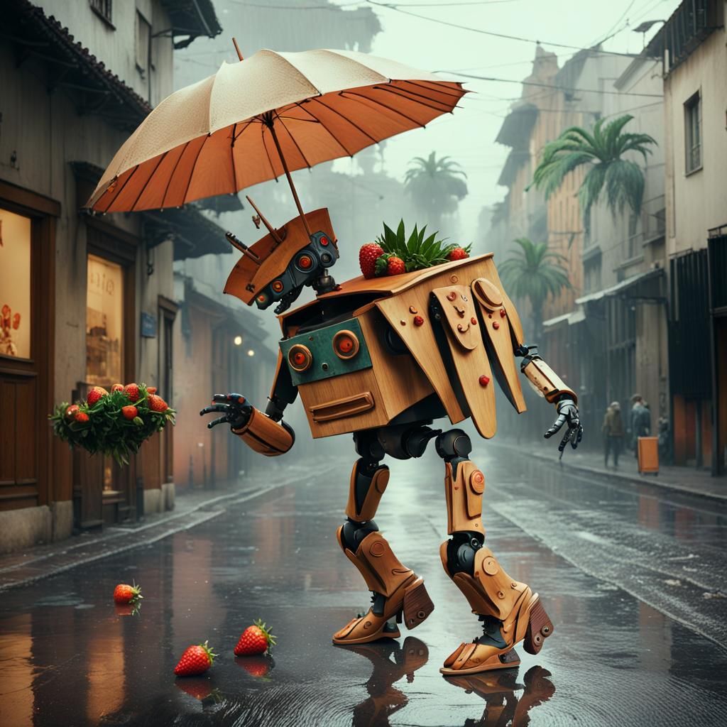 Dancing Wooden Robots with Strawberries and Tulle