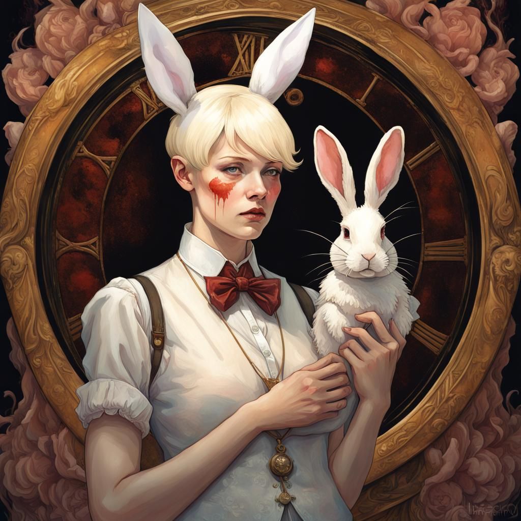 Albino Woman with Bunny Ears in Art Nouveau Style