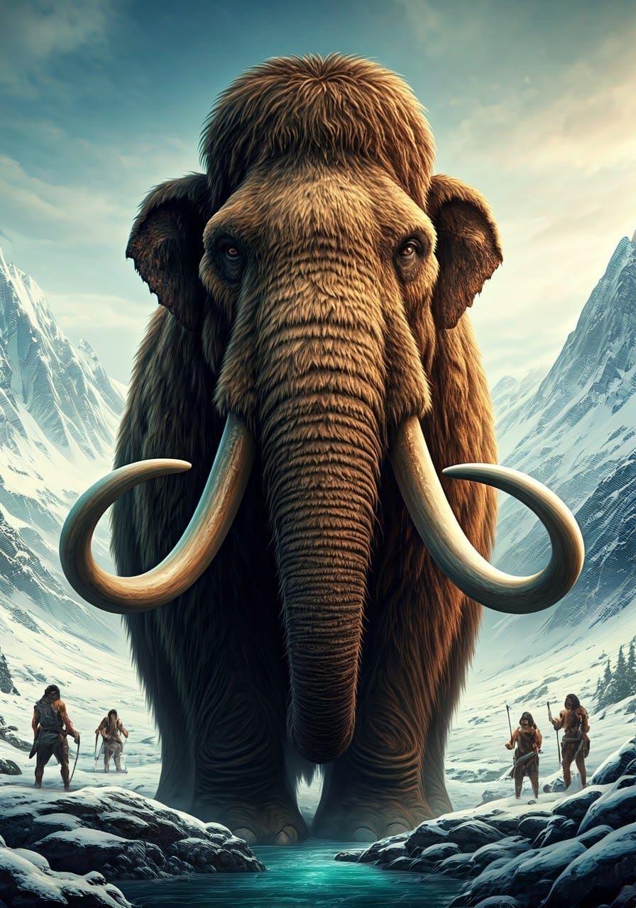 Majestic Wooly Mammoth in Winter Wonderland