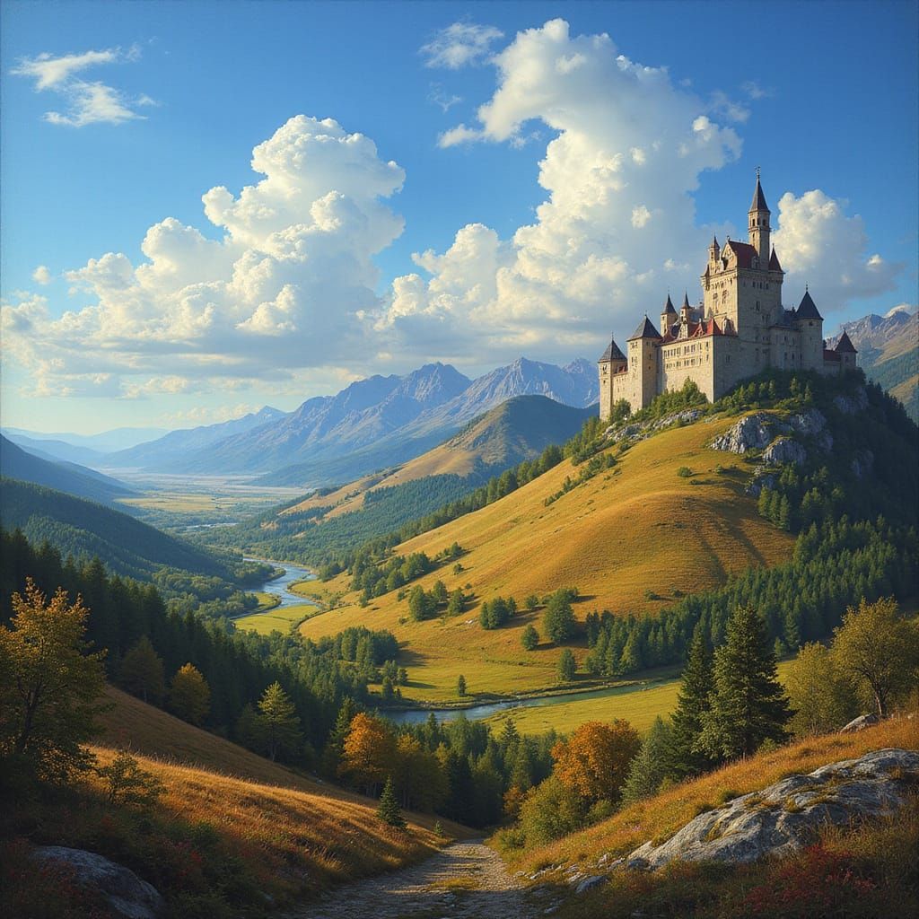 Medieval Epic Landscape Painting in Romantic Style