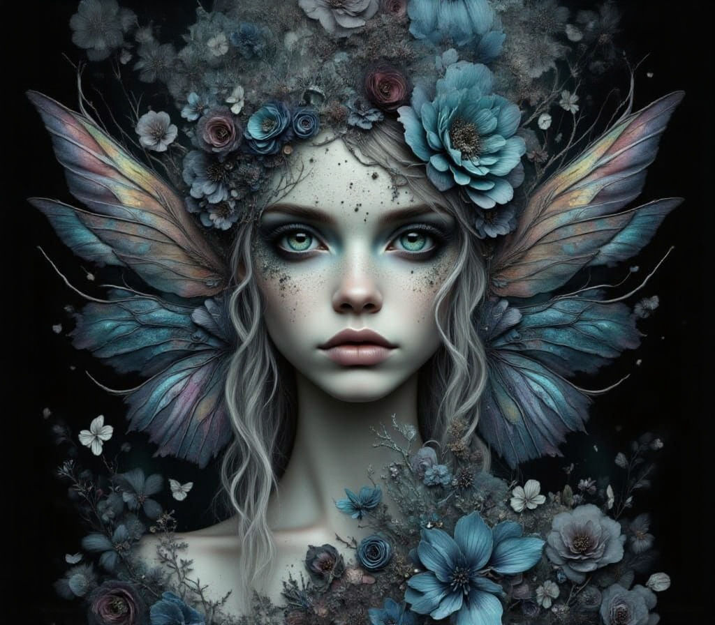 Watercolor Alien Fairy With Rainbow Wings