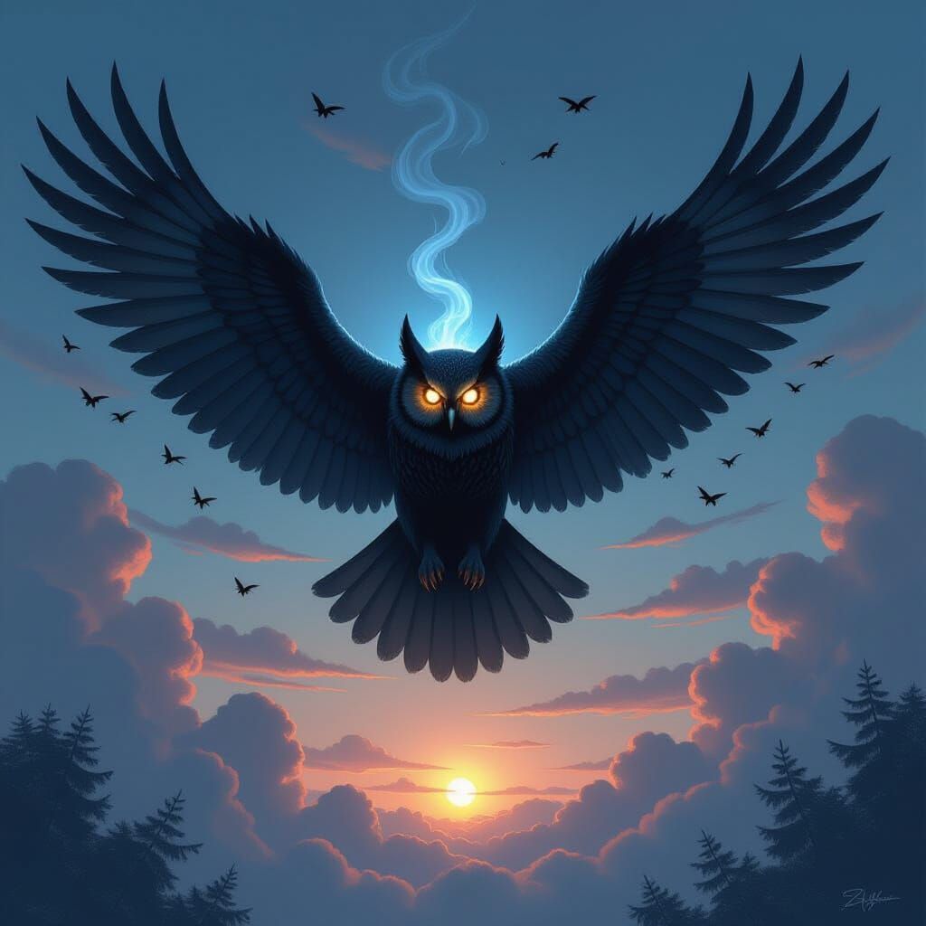 Colossal Owl of Eternal Night in Dark Fantasy Style