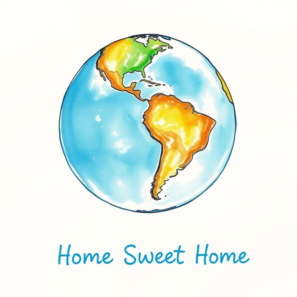 Earth Globe Pen and Ink Watercolor Sketch