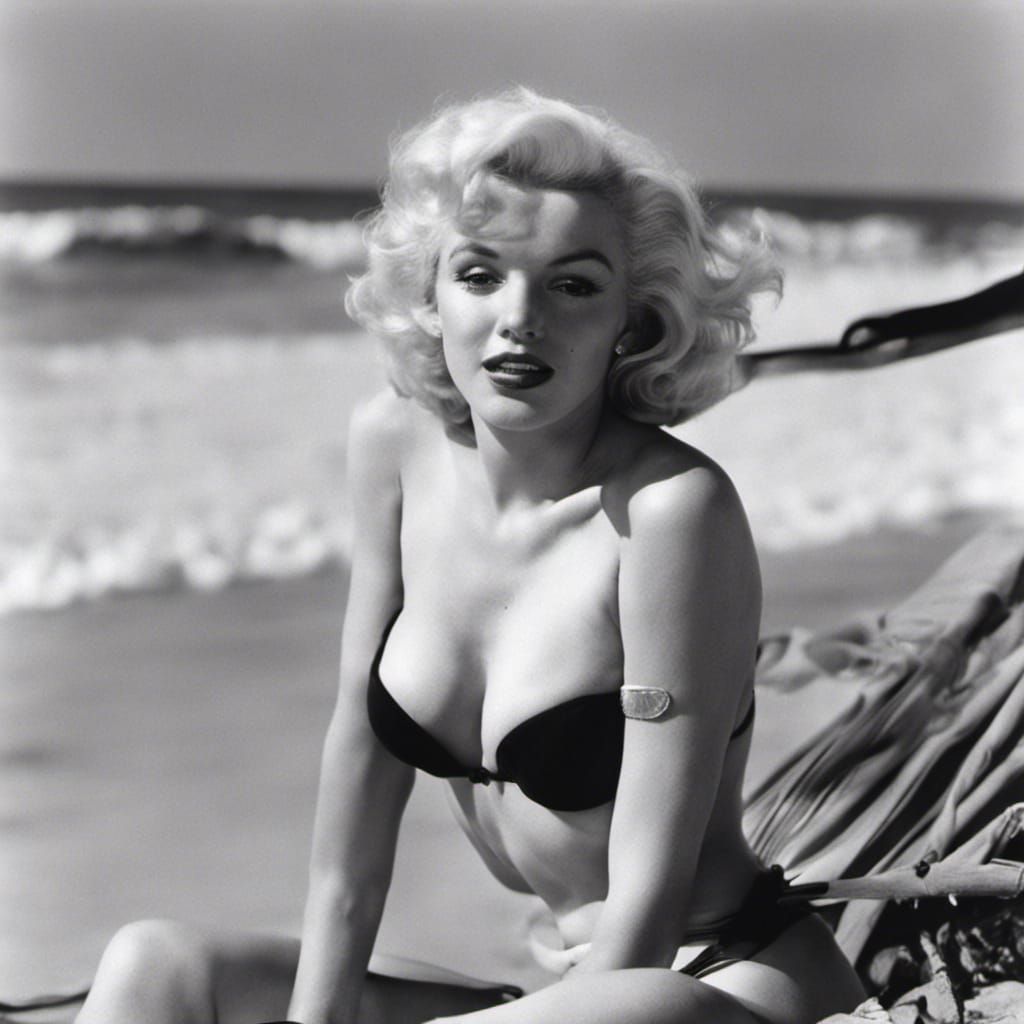 Marilyn Monroe in String Bikini on the Beach