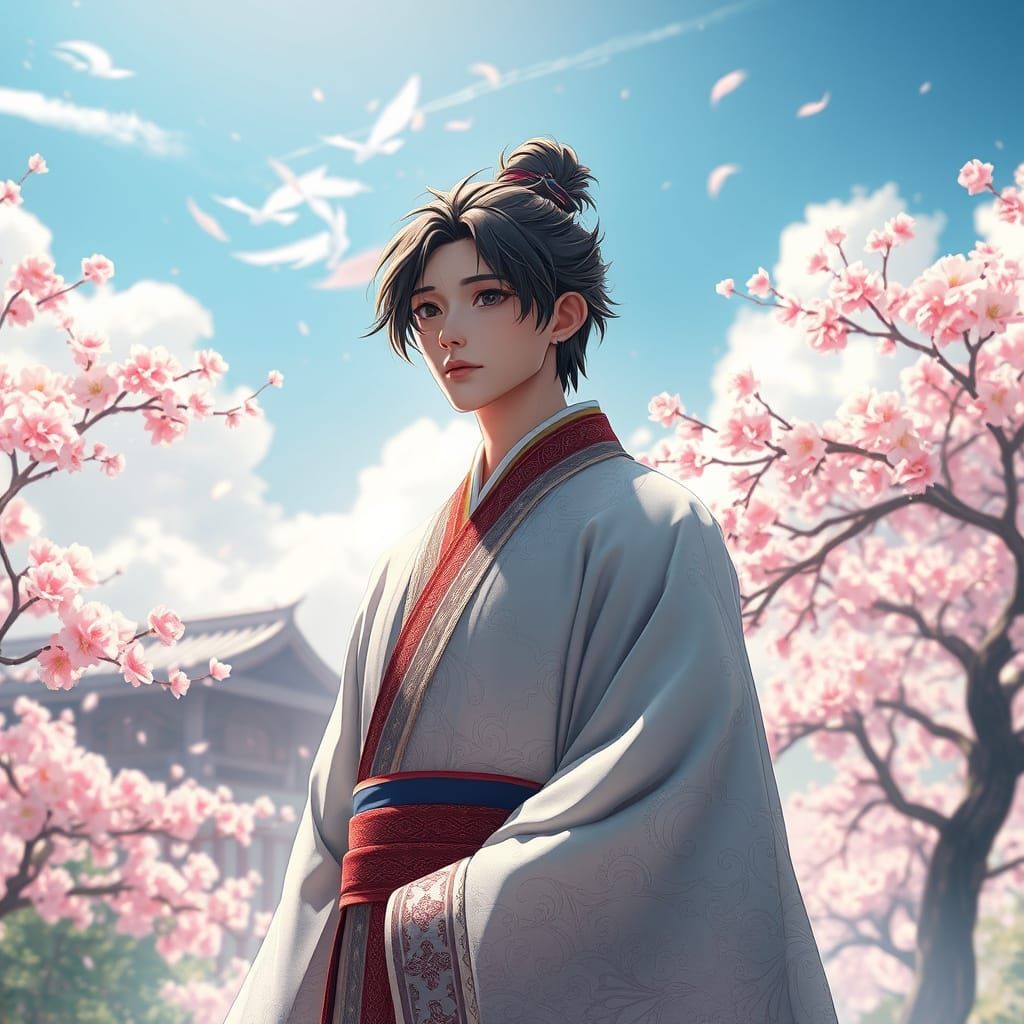 Staid Figure Amidst Tranquil Japanese Garden